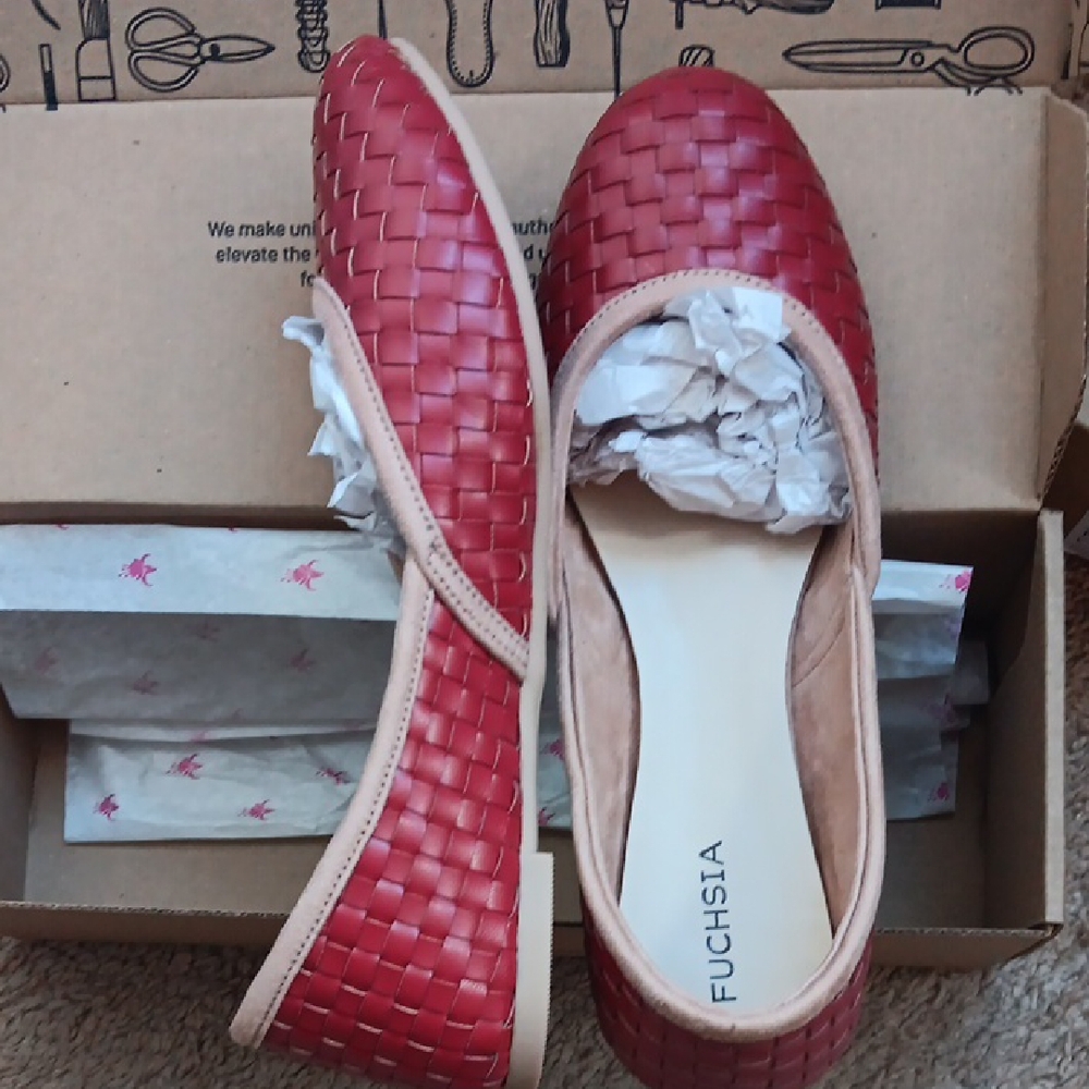 Women's Red Woven Flats